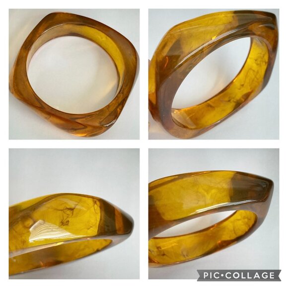Vintage Lucite Acrylic Faux Honey Amber Tortoise Shell Bracelet Bangle Retro 8" - Picture 15 of 16